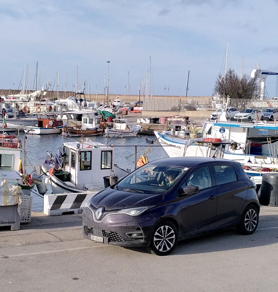 Renault Zoe electric car in the port of Porto Torres, Italy